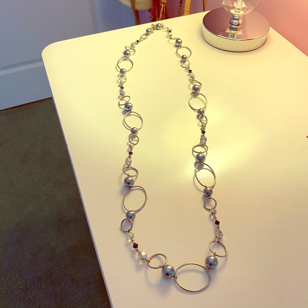 Lia Sophia Long Chained Silver Necklace